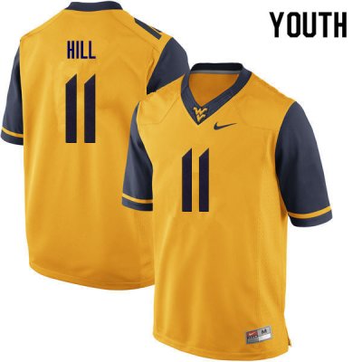 Youth West Virginia Mountaineers NCAA #11 Chase Hill Yellow Authentic Nike Stitched College Football Jersey WB15K35ZK